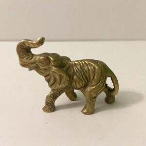 Vintage  Small Brass Elephant Figure 2.5 Inch Long Size Trunk Up Figurine